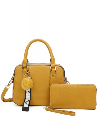 Fashion Top Handle 2-in-1 Satchel Bag LF22929 MUSTARD